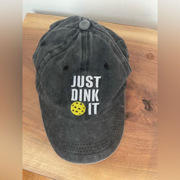 Just Dink It WomensStrap Back Dad Hat Faded Gray Cap Cookie Embroidered Logo - Picture 1 of 6